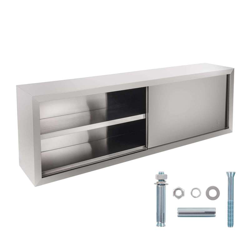 Wandkast Staal – Opbergkast Metalen Kast Schuifkast Stalen Wandrek – Roestvrij Staal – 160 cm Breed – 3 Niveaus – Schuifdeuren Met Wieltjes