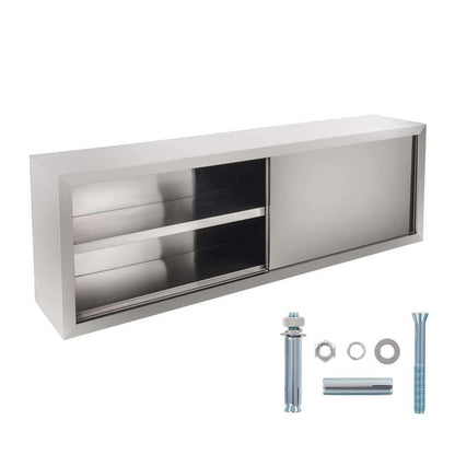 Wandkast Staal – Opbergkast Metalen Kast Schuifkast Stalen Wandrek – Roestvrij Staal – 160 cm Breed – 3 Niveaus – Schuifdeuren Met Wieltjes
