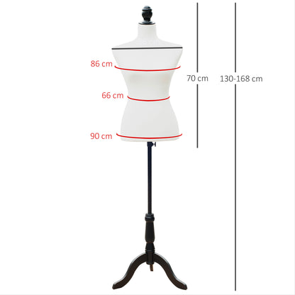 Mannequin Torso – Paspop – Kleding Dummy – Etalagepop – Dress Form – Verstelbare Hoogte 130-168 cm – Stabiele Driepoot Houten Basis – Wit