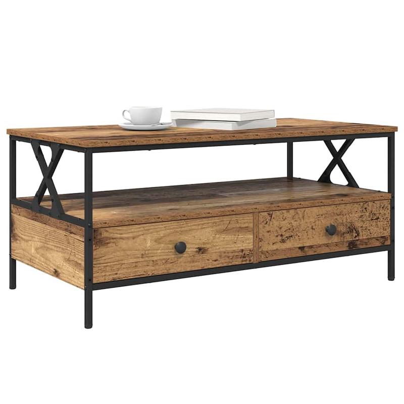 Modern Coffee Table with Storage - Heavy-Duty Old Wood Construction, Easy Assembly Living Room Center Table, Space-Saving Design, Sturdy Legs - for Living Room, Office, Apartment - 100x51x45cm (39x20x18in) - All-Season Use, H
