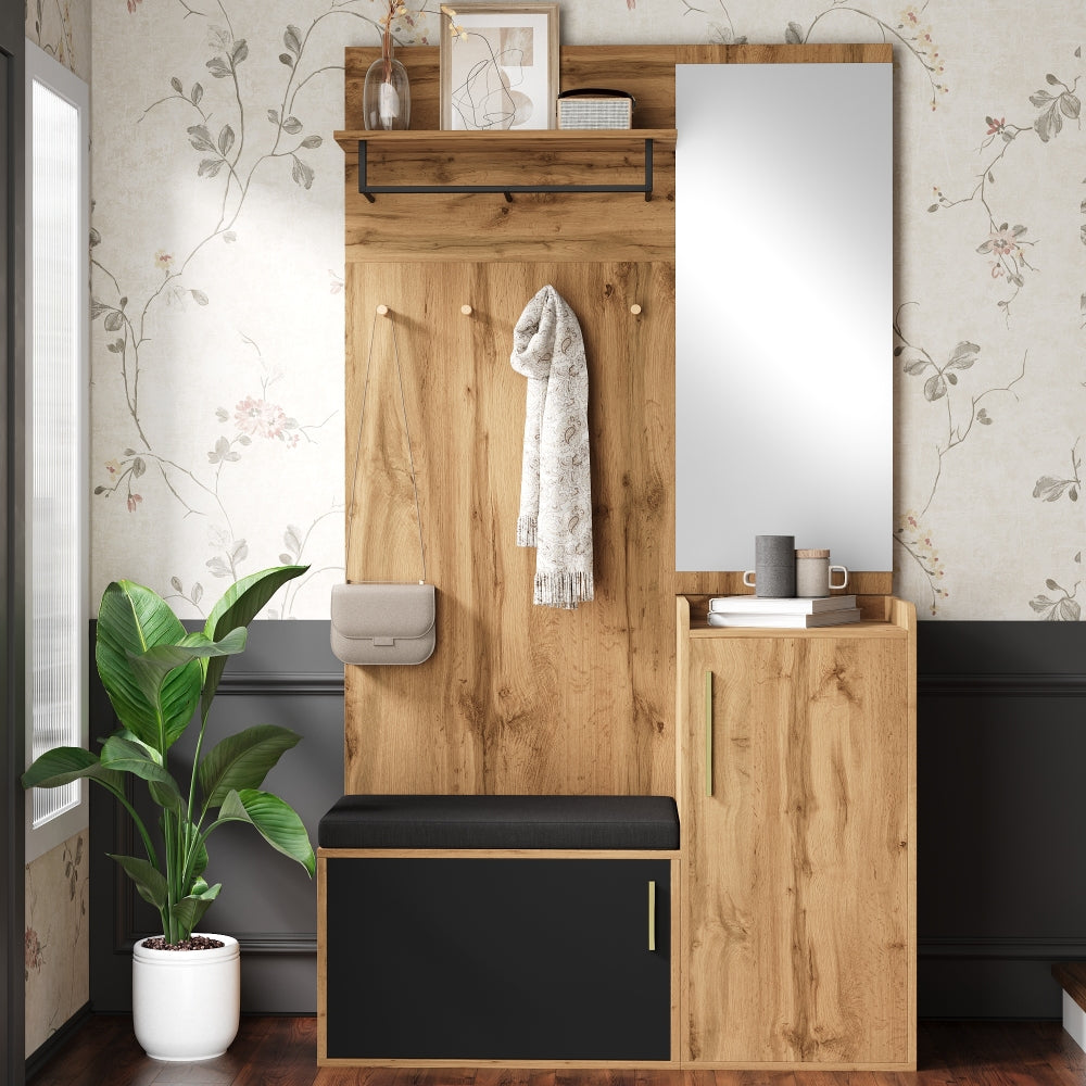 Halmeubel – Kapstok – Schoenenkast – Spiegel – Zitbank – Compact en ruimtebesparend – Duurzaam materiaal zonder hout