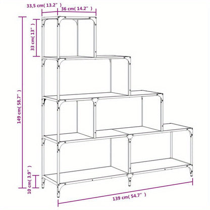 4-Tier Bookcase, 139x33.5x149cm, Treated Wood, Gray Sonoma, Vertical Shelves, Sturdy & Durable, Smooth Surface, Anti-Moisture, Anti-Warpage, Anti-Split, Perfect for Offices, Living Rooms, Bedrooms, Study Rooms, Standing Shelf