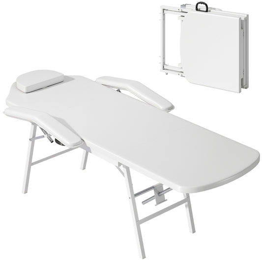 Homcom portable massage -foldable massage lying with synthetic leather cover foam padding steel frame white,  Foldable Design, Lightweight Design, Adjustable Headrest, Spa Professionals