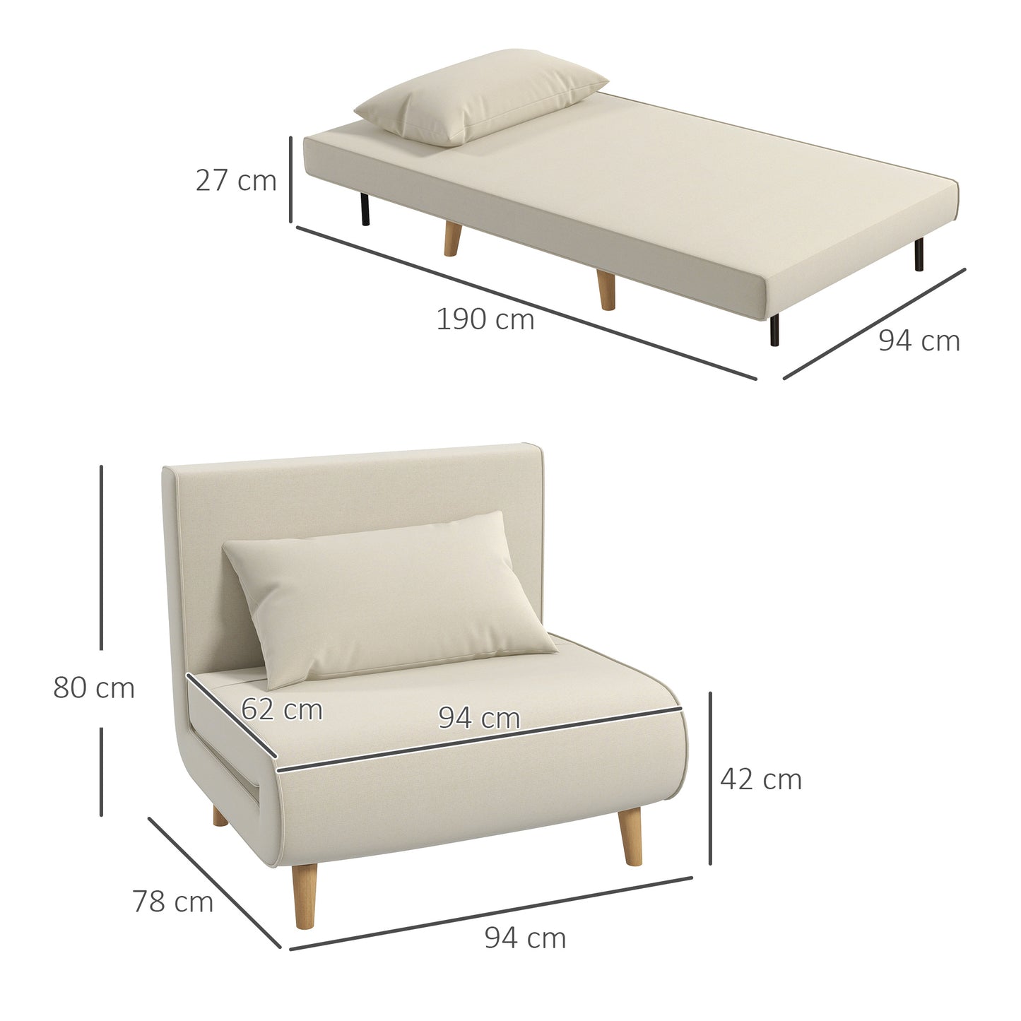 Slaapbank – Bedbank – Sofa – Slaapstoel – 2-in-1 Design – Verstelbare Rugleuning – Scandinavisch – Linnenlook – 94x78x80 cm – 350 kg Draagkracht