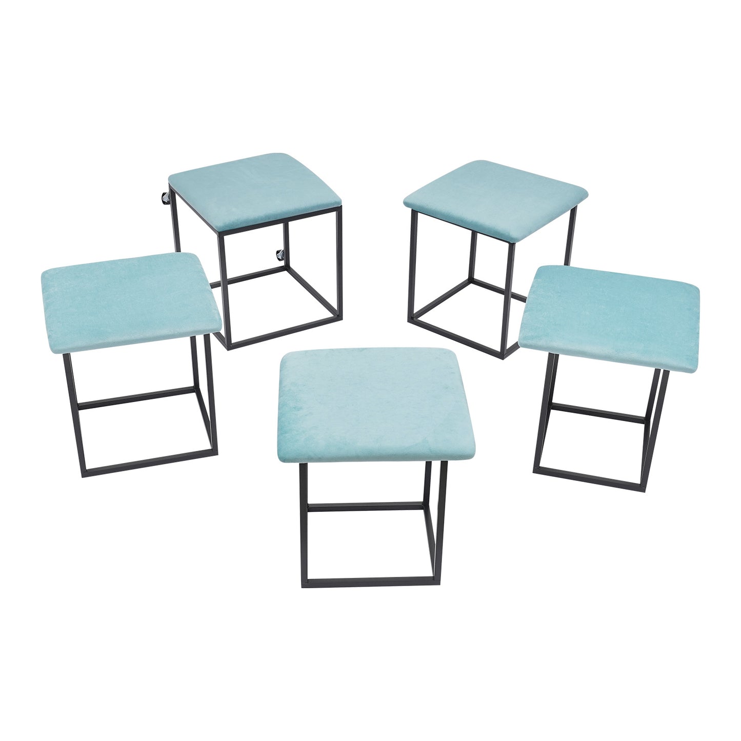 Poef – Zitpoef – Hocker – Voetenbank – Opbergpoef – Blauw – Multifunctioneel En Stapelbaar – Memory Foam Met Stalen Frame – 46x48 cm