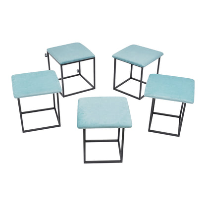 Poef – Zitpoef – Hocker – Voetenbank – Opbergpoef – Blauw – Multifunctioneel En Stapelbaar – Memory Foam Met Stalen Frame – 46x48 cm