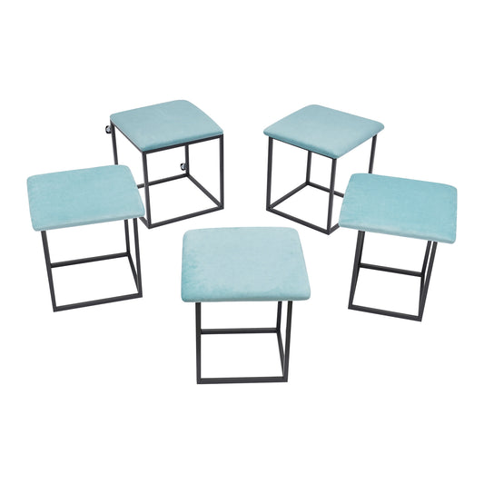 Poef – Zitpoef – Hocker – Voetenbank – Opbergpoef – Blauw – Multifunctioneel En Stapelbaar – Memory Foam Met Stalen Frame – 46x48 cm