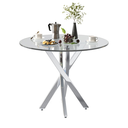 Eettafel – Tafel – Ronde Tafel – Keukentafel – Bijzettafel – Gehard Glas Tafelblad – Gegalvaniseerd Stalen Onderstel – 80x80x75 cm – Ruimtebesparend Design
