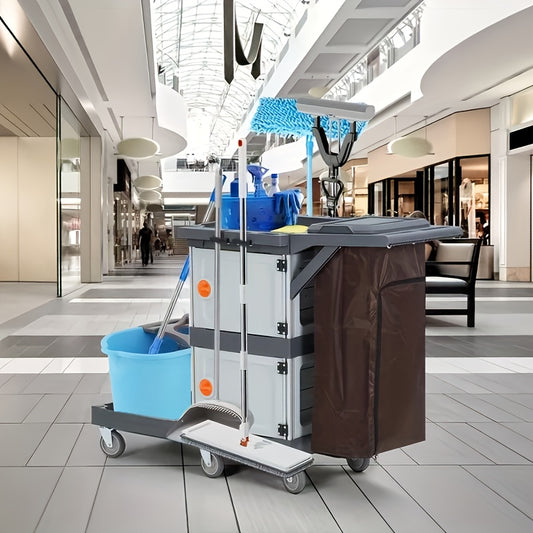 Schoonmaakwagen – Schoonmaakkar – Reinigingswagen – Poetskar – Systeemwagen – Met 2 Afsluitbare Kasten – Stevig Metaal/Kunststof Frame – Vinyl Bescherming En Grote Opbergruimte