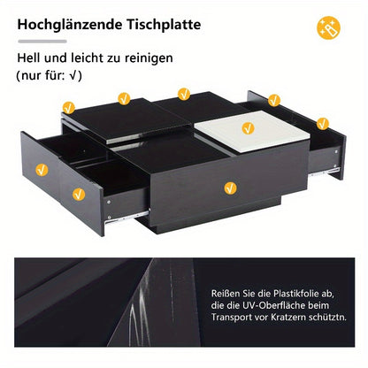 Zwarte Vierkante Salontafel – Koffietafel – Bijzettafel – Woonkamertafel – Opbergtafel – Verwijderbaar Wit Blad – Stabiele Metalen Driepootbasis 75x75x35 cm