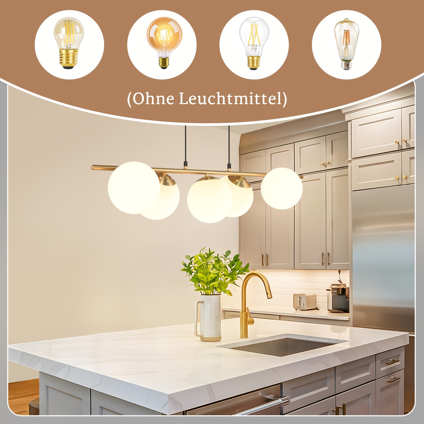 Hanglamp – Pendellamp – Plafondlamp – Glazen Lamp – Eettafellamp – Goudkleurig – Verstelbare Hoogte Tot 150 cm – Melkglas Zachte Lichtverspreiding