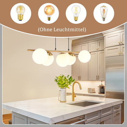 Hanglamp – Pendellamp – Plafondlamp – Glazen Lamp – Eettafellamp – Goudkleurig – Verstelbare Hoogte Tot 150 cm – Melkglas Zachte Lichtverspreiding