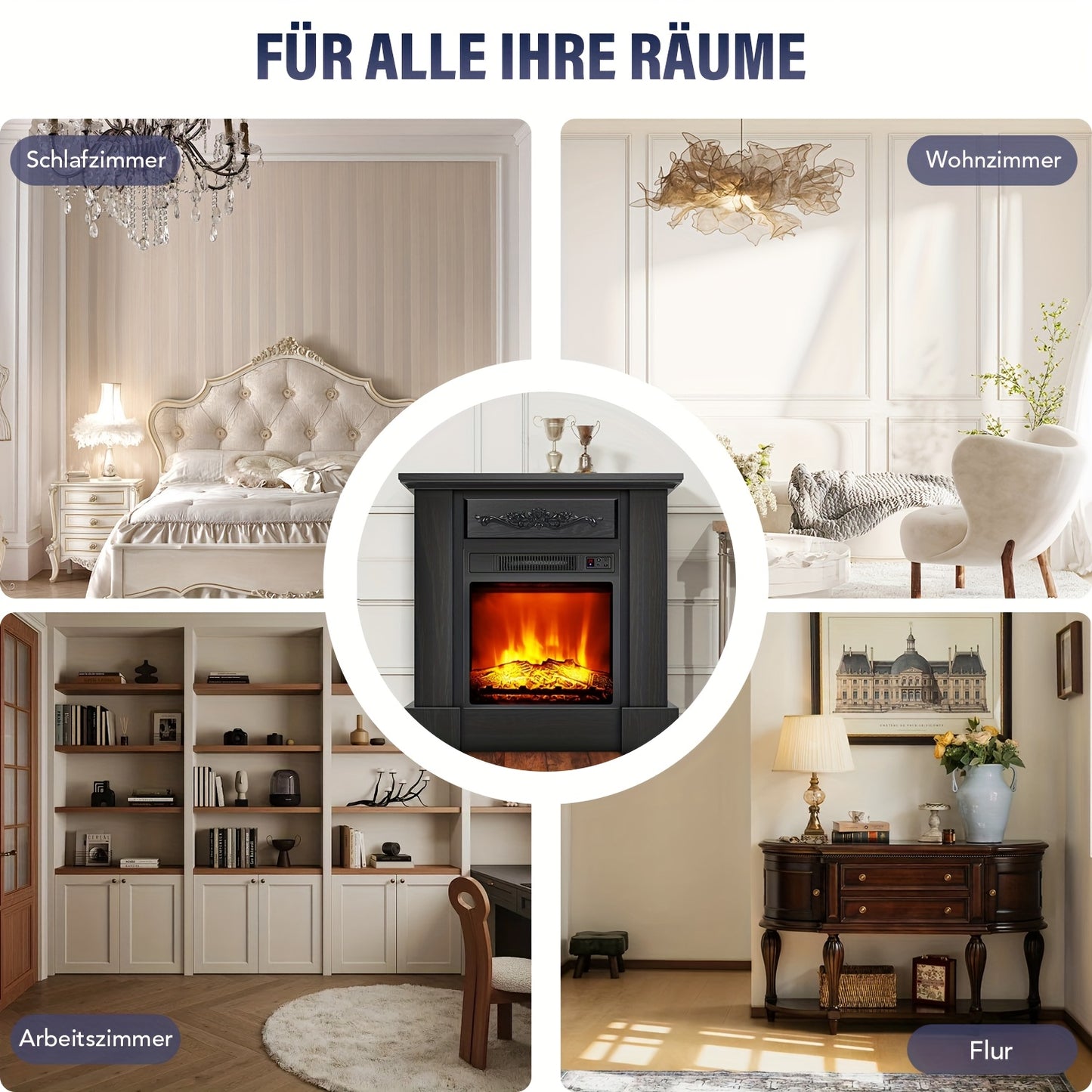 Elektrische Haard – Haardmeubel – TV Meubel – Sfeerkachel – Infraroodkachel – Zwart – 2000W Verwarming – Realistisch Vlameffect