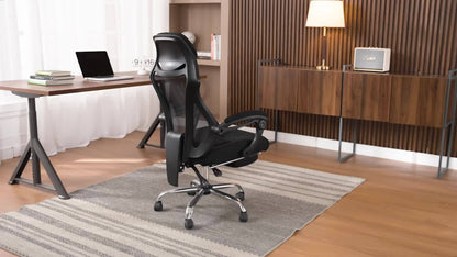 Ergonomische Bureaustoel – Kantoorstoel – Bureaustoel Met Voetensteun – Werkstoel – Verstelbare Stoel – Ademend Mesh Rugleuning – Met Voetensteun – Zwart – Max 150 kg Draagkracht