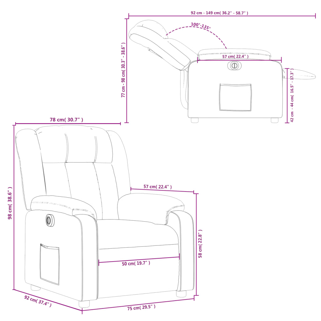 Elektrische Stoel – Relaxfauteuil – Sta-op Stoel – Verstelbare Fauteuil – Elektrische Fauteuil – Elektrisch Verstelbaar – Kunstleer – 135 Graden Kantelbaar