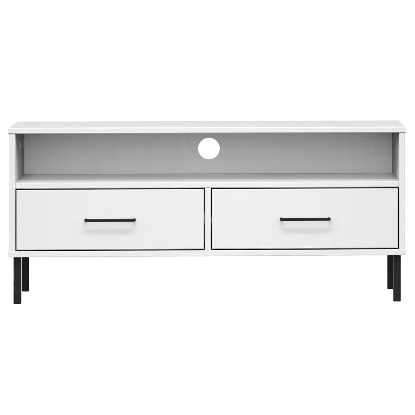 TV Cabinet with Metal Legs White Solid Wood Pine OSLO TV Stand Entertainment Center with Storage, Media Television Table for Living Room Bedroom