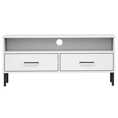 TV Cabinet with Metal Legs White Solid Wood Pine OSLO TV Stand Entertainment Center with Storage, Media Television Table for Living Room Bedroom