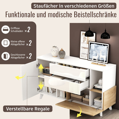Opberkkast – Bergkast – Kast – Dressoir – Wit en Khaki – Bamboe Materiaal – Geen Montage Nodig