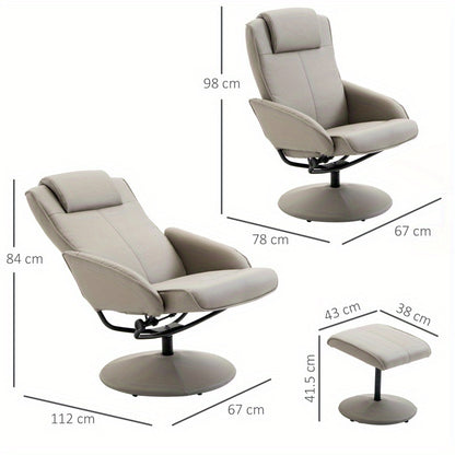 Draaifauteuil – Fauteuil – Relaxstoel – Loungestoel – Zithoekstoel – 360° Draaibaar – Met Voetsteun – Grijs – Compact 78x67x98 cm – Ergonomisch Comfortabele Rugleuning