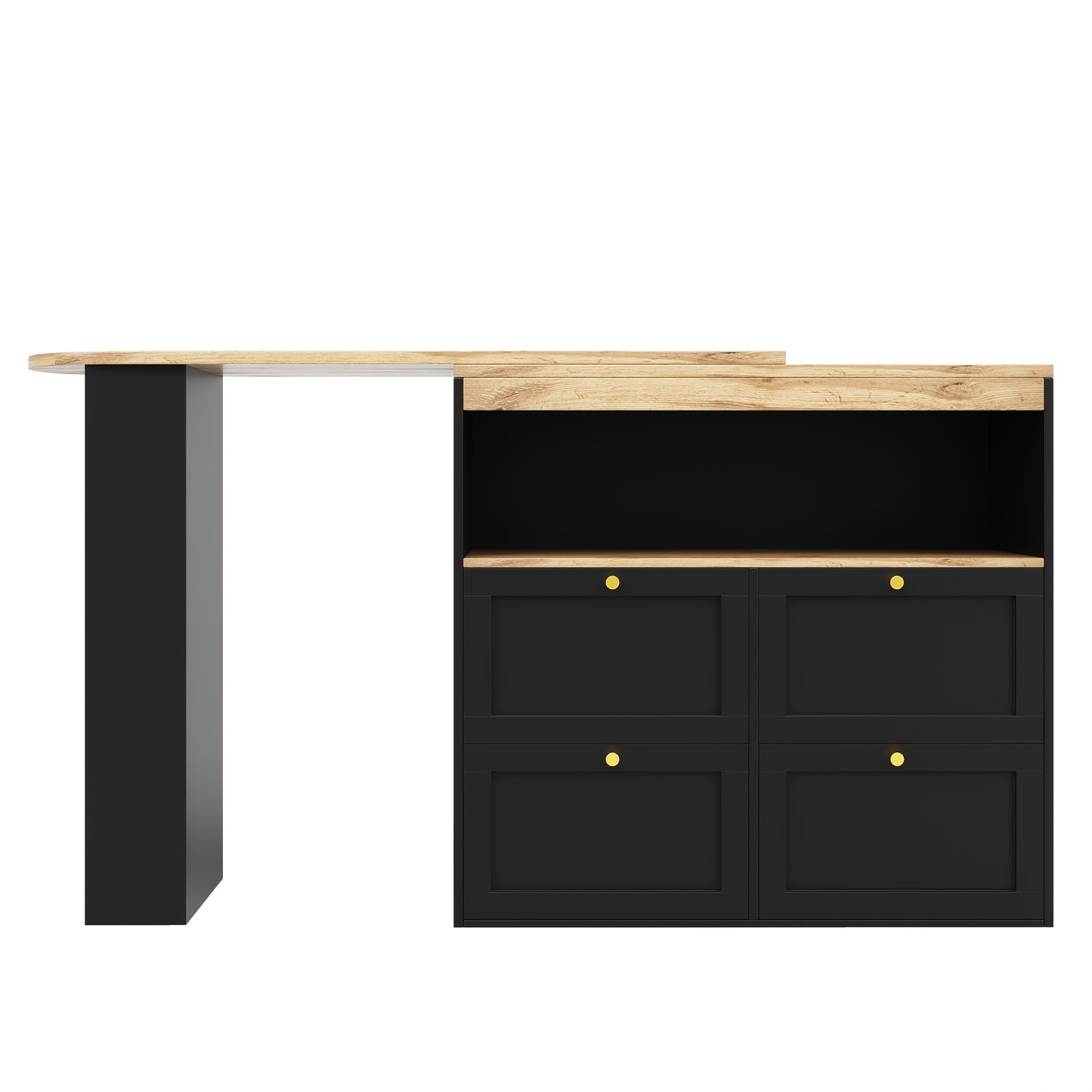 Barstoel – Barkruk – Eetstoel – Barkrukje – Stoel – Zwarte Houten Barstoel – 360° Draaibaar Tafelblad – 4 Laden & Open Planken