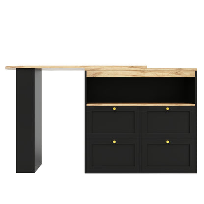 Barstoel – Barkruk – Eetstoel – Barkrukje – Stoel – Zwarte Houten Barstoel – 360° Draaibaar Tafelblad – 4 Laden & Open Planken