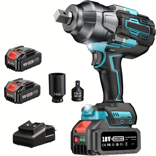 Accu Momentsleutel – Slagschroevendraaier – Draadloze Impact Wrench – Elektrische Boutenlichter – Accuboormachine – 1600 Nm Koppel – 2x 5000mAh Batterijen – 3 Versnellingen