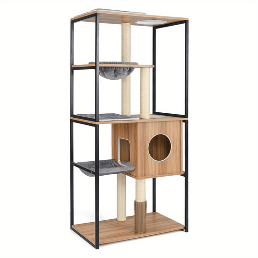 Krabpaal – Kattenboom – Kattenhuis – Kattenmeubel – Kattentoren – 160 cm Hoog – Hout & Metaal Frame – Met Hangmat en Wasbare Kussens