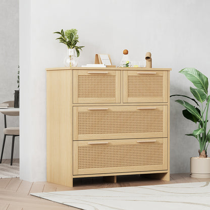 Ladekast – Ladenkast – Kommode – Dressoir – Opbergkast – 4 Lades – Massief Hout Handgrepen – 80x80x38 cm