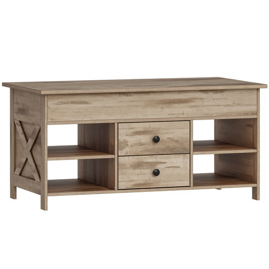 Verstelbare Salontafel – Koffietafel – Woonkamertafel – Zeteltafel – Bijzettafel – 2 Laden & Verborgen Opbergruimte – 50x100x47,3-61,3 cm – Hoogwaardige Houtmaterialen & Modern Design