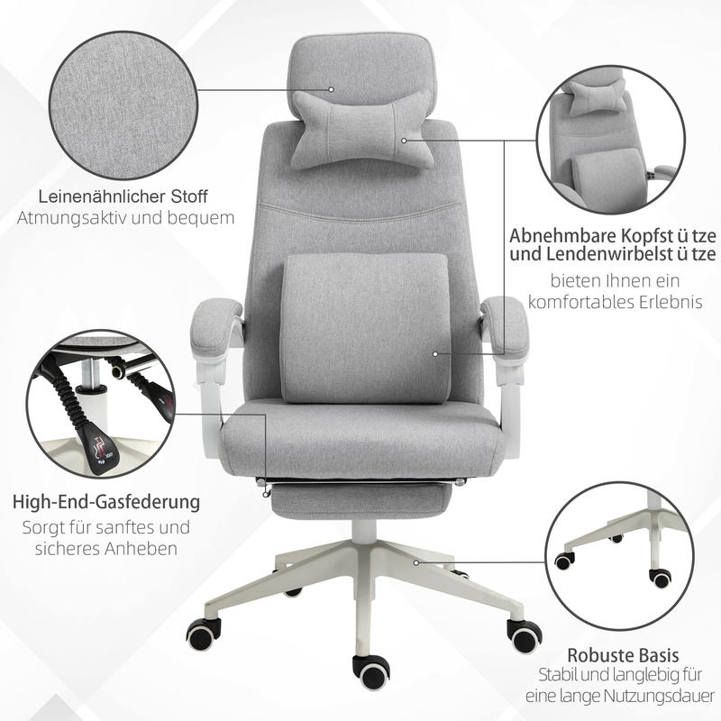 Ergonomische Bureaustoel – Office Chair – Gamestoel – Bureauzetel – Werkstoel – Met Hoofdsteun en Lendensteun – Verstelbare Hoogte en Uitschuifbare Voetsteun – PU-Leder – 62x68x117-127 cm