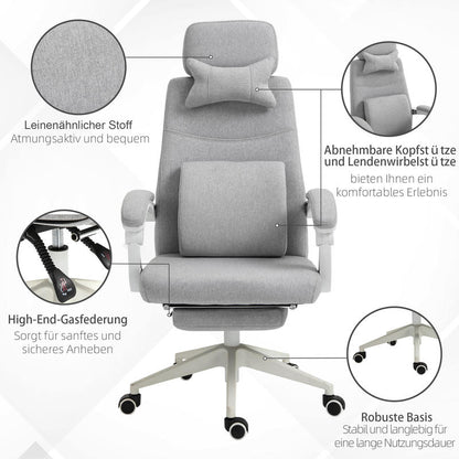Ergonomische Bureaustoel – Office Chair – Gamestoel – Bureauzetel – Werkstoel – Met Hoofdsteun en Lendensteun – Verstelbare Hoogte en Uitschuifbare Voetsteun – PU-Leder – 62x68x117-127 cm