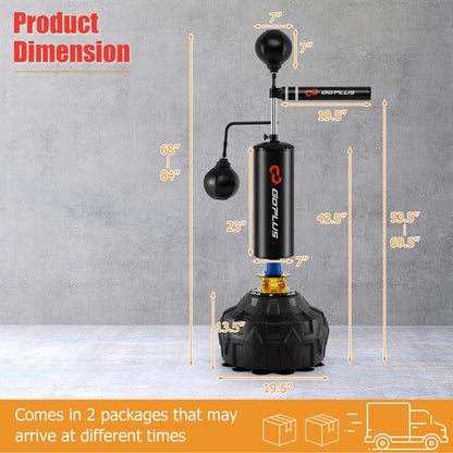 Freestanding Boxing Speed Trainer with 360° Spinning Bar, Dual Punching Speed Balls & Heavy-Duty Punching Bag - Adjustable Height Punching Machine for Gym, MMA Training, Reaction Speed Improvement - Fillable Base (Sand/Water) for
