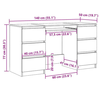 Bureau – Werkplektafel – Schrijftafel – Computertafel – Thuiswerkplek – Oude Houtlook – 6 Lades Opbergruimte – Duurzaam Behandeld Hout