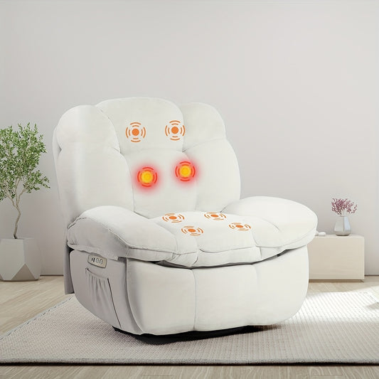 Elektrische Relaxfauteuil – Elektrische Relaxstoel – Massagefauteuil – Draaifauteuil – Powerstoel – Met Verwarming en USB Oplader – Ergonomisch Met Stalen Frame – Wit