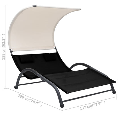 Dubbele Loungebank – Ligbed - Tuinbank – Loungebank Met Zonnescherm – Relaxbank – Stalen Frame – Ademend Textiel
