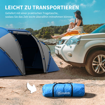 Tent – Kampeertent – Familietent – Tunneltent – Koepeltent – Waterdicht 2000 mm – Lichtgewicht 4-6 Personen – Blauw