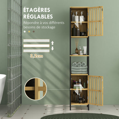 Badkamer Kolomkast – Opbergkast – Standaardkast – Badkamermeubel – Kast Met Deuren – Twee Deuren En 2 Open Niches – Compact 30x32x172 cm – Anti-Kantel Veilig