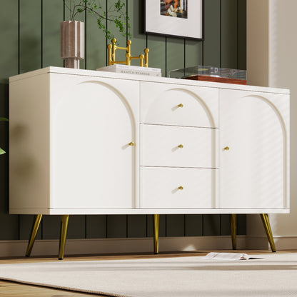 Dressoir – Kast – Ladekast – Opbergkast – Dressoir Wit – 2 Deuren en 3 Laden – Verstelbare Legplank – H84 x B140 x D40 cm