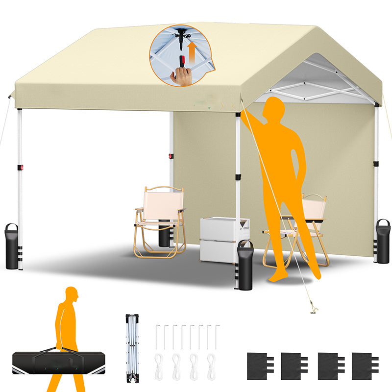 Pop-Up Tent – Buitentent – Vouwtent – Zonnescherm – Markttent – Zwart – 3,05x3,05 meter – UPF 50+ UV-bescherming – Verstelbare hoogte met zijwand