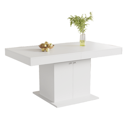Uitschuifbare Tafel – Eettafel – Uitklapbare Tafel – Verlengbare Tafel – Opbergtafel – Wit Spaanplaat – Automatisch Uitschuifsysteem – Afmetingen 140-180x80x76 cm