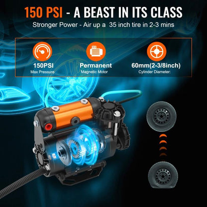 Portable 12V Tire Inflator 150PSI Air Compressor 3. 5CFM Offroad Emergency Pump