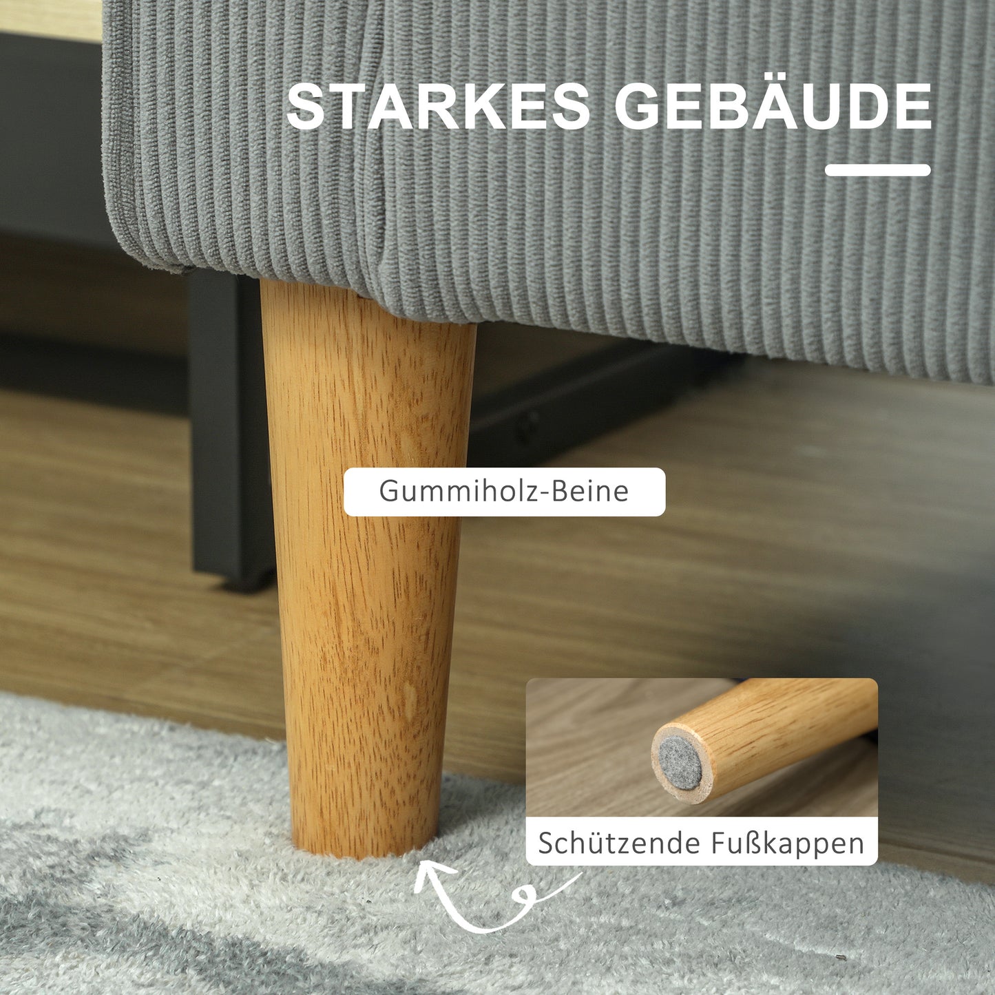 2-zits bank – tweezitsbank – zitbank – loveseat – compacte bank – met opbergruimte – moderne cordstof – massief houten poten – lichtgrijs – armleuningen – 117x63x79 cm