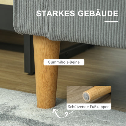 2-zits bank – tweezitsbank – zitbank – loveseat – compacte bank – met opbergruimte – moderne cordstof – massief houten poten – lichtgrijs – armleuningen – 117x63x79 cm