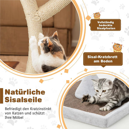 Kattenboom – Krabpaal – Kattenhuis – Kattenmeubel – Kattentoren – Metalen Frame – 4 Zachte Ligplaatsen – Sisal Krabpalen – 178 cm Hoog – Stabiele Basis – Grijs