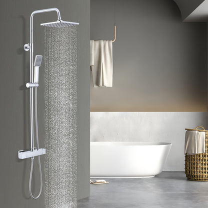 1 Set Modern Thermostatic Shower System with Rain Shower Head & Handheld Attachment - Stainless Steel & Chrome Plated, Wall-Mounted Outdoor/ Shower Set, 2-in-1 Water Modes (Rainfall & Spray), Temperature Control for Bathroom/