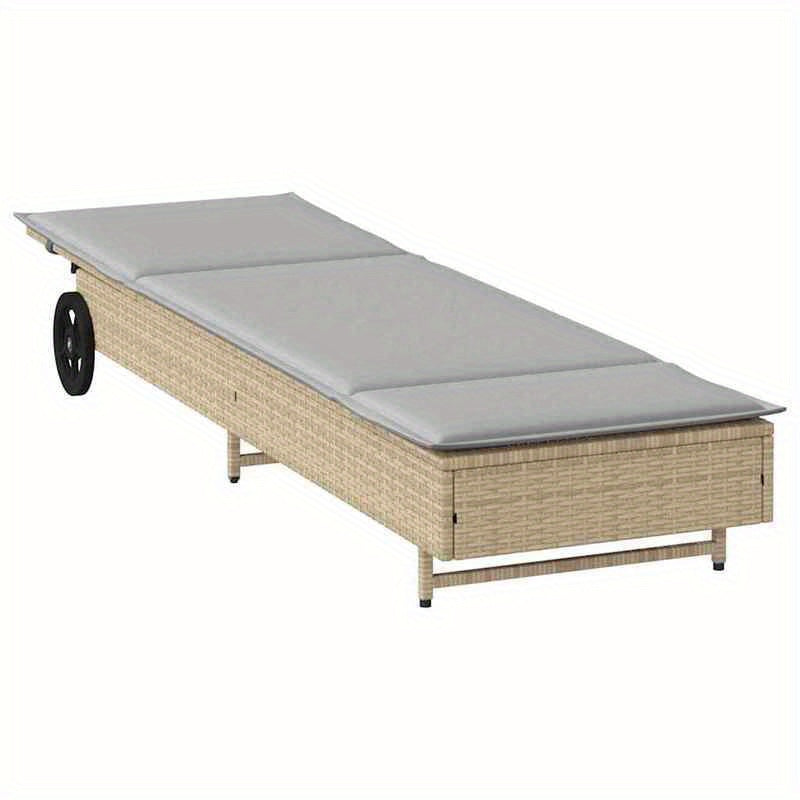 Ligstoel – Ligbed – Relaxstoel – Tuinstoel – Poly Rattan – Verstelbare Rugleuning – Wieltjes Met Kussen - QUORE