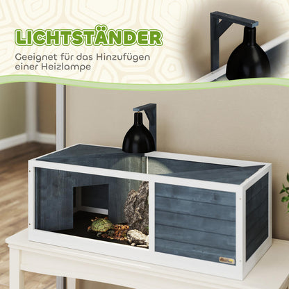 Turtle house with easy-open top, lamp fixture, transparent front, 120 x 50 x 40cm, grey, Reptile Habitat, Exotic Pet Housing, Modern Reptile House, Stylish Animal Cage, Transparent Terrarium, Reptile Enclosure, Exotic Pet Kee