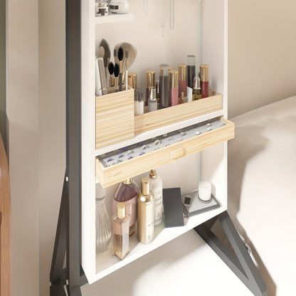 Makeupspiegelkast – Sieradenkast – Make-upkast – Kaptafel – Spiegelkast – 360° Draaibaar – Wit Hout – 2 Lade Opbergruimte