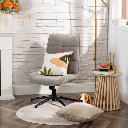 Relaxfauteuil – Lounge Stoel – Draaifauteuil – Relaxstoel – Armloos – Chenille Stof – 360° Draaibaar – Verstelbare Hoogte – Grijs – 67x61x89-95 cm