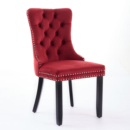 Eetkamerstoel – Stoel – Kuipstoel – Woonkamerstoel – Keukenstoel – Set Van 2 – Velvet Bekleding – Houten Poten Met Verstelbare Pootdoppen – Wijnrood